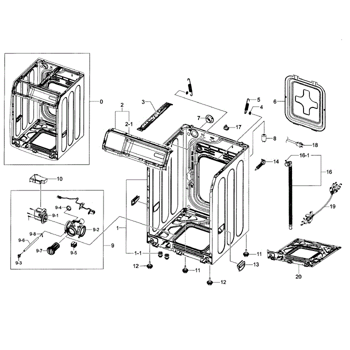 Cabinet Assembly Diagram and Parts List for WF363BTBEUF A2-01 Samsung Washer