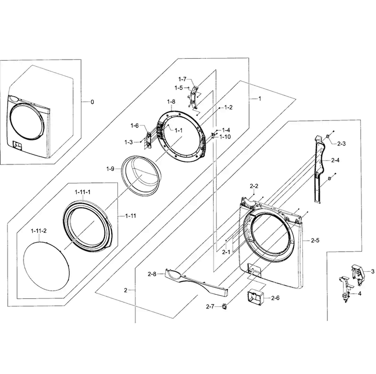 Front/door Assy Diagram and Parts List for WF395BTPAWR A2-0001 Samsung Washer
