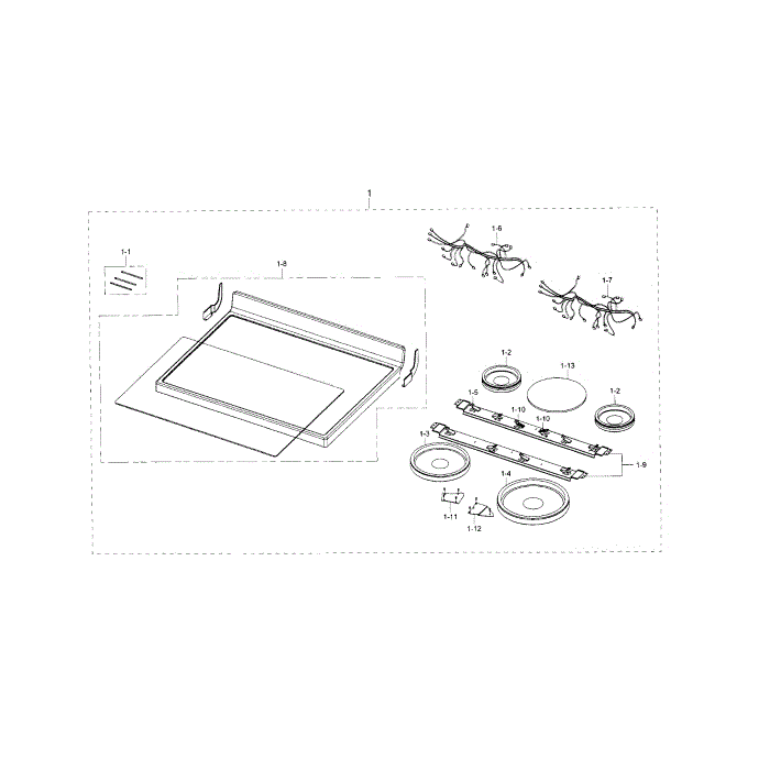 Cooktop Diagram and Parts List for NE59J3420SB AA-00 Samsung Range