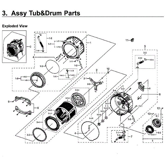 Tub And Drum Diagram and Parts List for WF45M5100AW A5-11 Samsung Washer