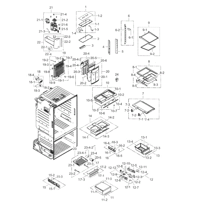 Fridge Diagram and Parts List for RF263TEAESP AA-00 Samsung Refrigerator