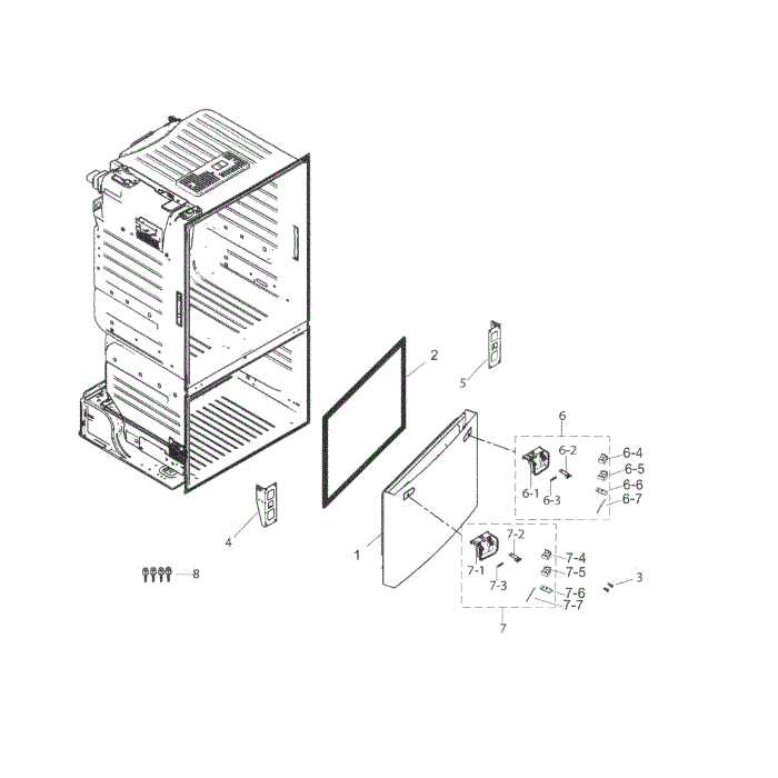Freezer Door Diagram and Parts List for RF263TEAESR AA-02 Samsung Refrigerator