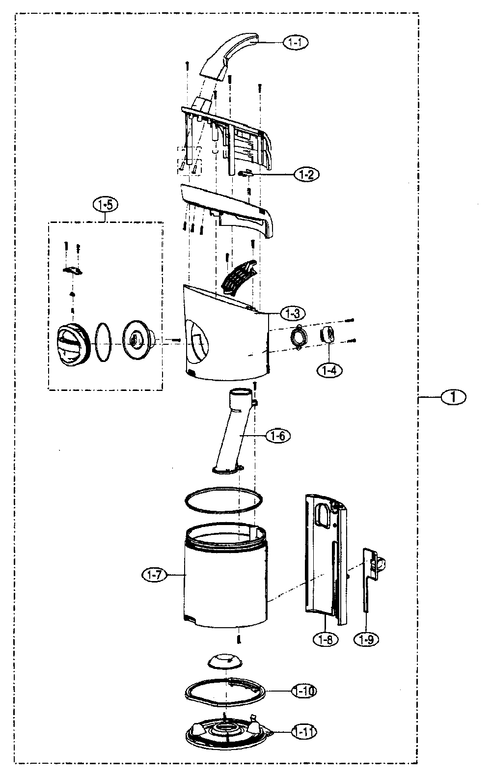 Cyclone assy Diagram and Parts List for 40139035  Samsung Upright Vacuum