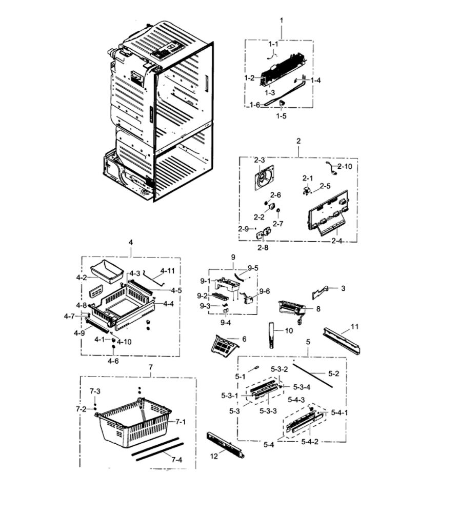 Freezer / Icemaker Diagram and Parts List for RF28HFEDTBC AA-01 Samsung Refrigerator