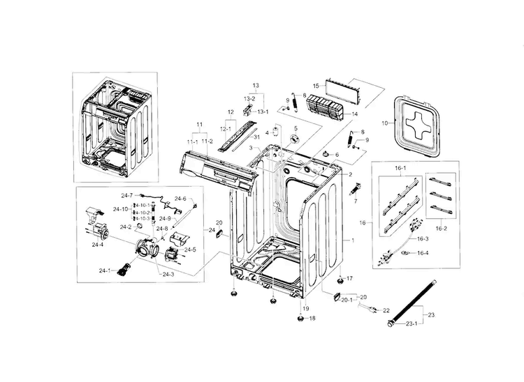 Frame & Cover Parts Diagram and Parts List for WF448AAE XAA-0000 Samsung Washer