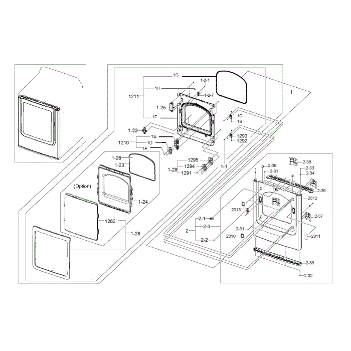 Front And Door Diagram and Parts List for DV456EWHDSU AA-00 Samsung Dryer