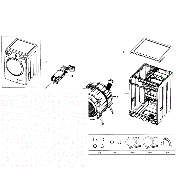 Main Assembly Diagram and Parts List for WF350ANP XAA-04 Samsung Washer