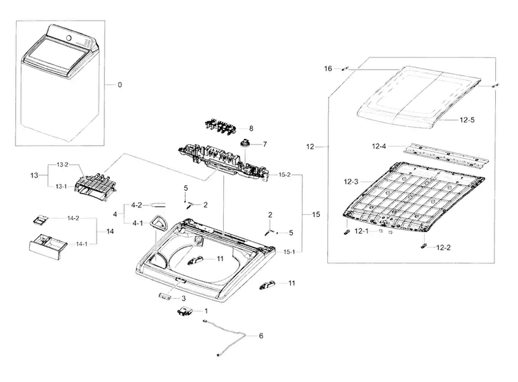 Cover Top Diagram and Parts List for WA40J3000AW A2-0000 Samsung Washer
