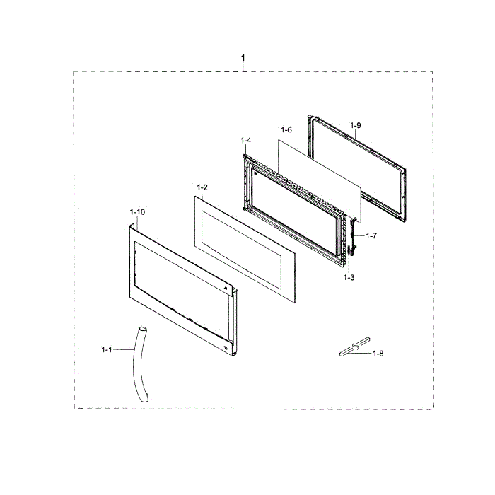 Door Diagram and Parts List for ME16H702SEB AA-01 Samsung Microwave