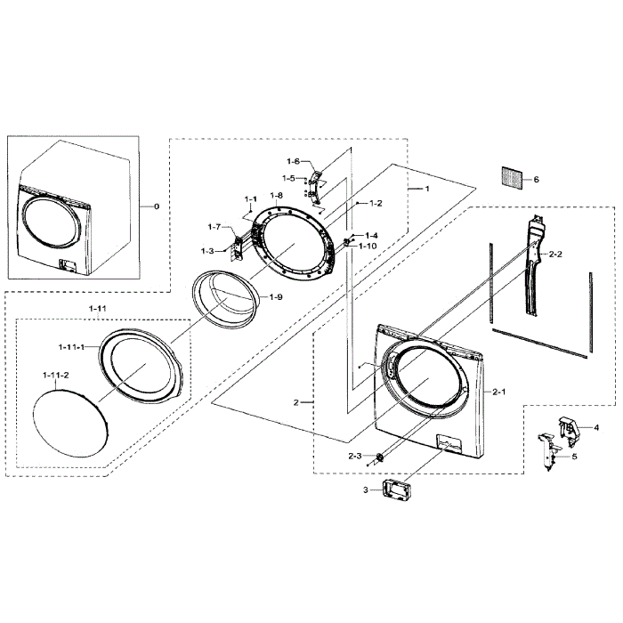 Frame Front And Door Diagram and Parts List for WF330ANB XAA-00 Samsung Washer