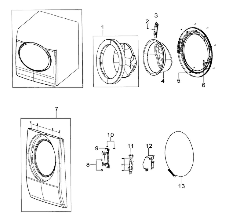 Front Assy Diagram and Parts List for WF316LAW XAA-0000 Samsung Washer
