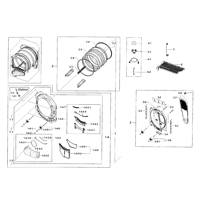 Drum Diagram and Parts List for DV56H9000EW A2-00 Samsung Dryer