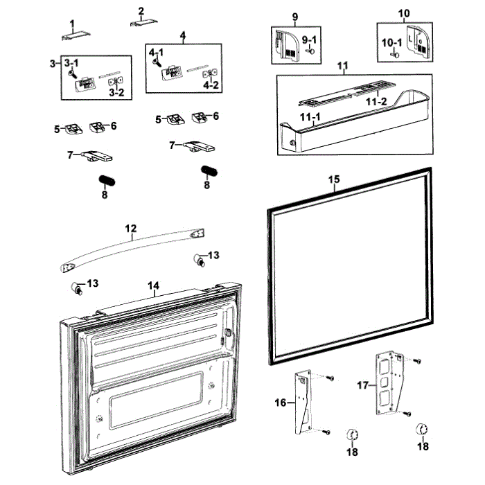 Freezer Door Diagram and Parts List for RF267AERS XAA-00 Samsung Refrigerator