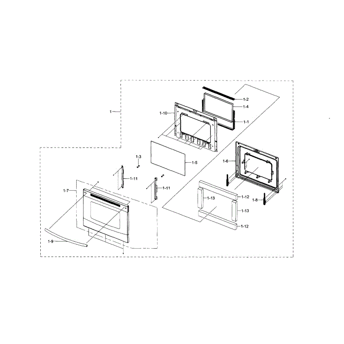 Door Diagram and Parts List for NE59J7630SB AA-00 Samsung Range