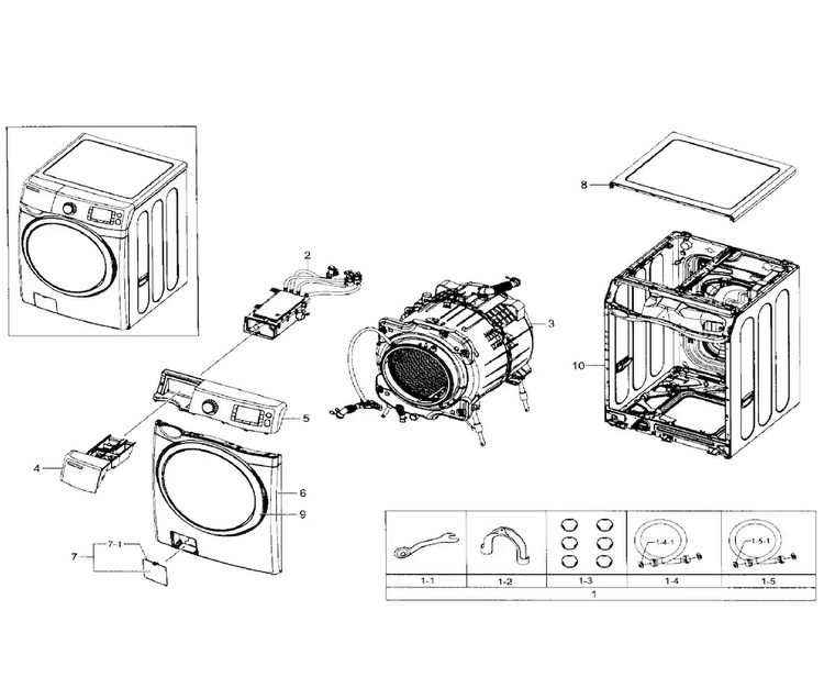 Main Asy Diagram and Parts List for WF511ABW XAA-0000 Samsung Washer