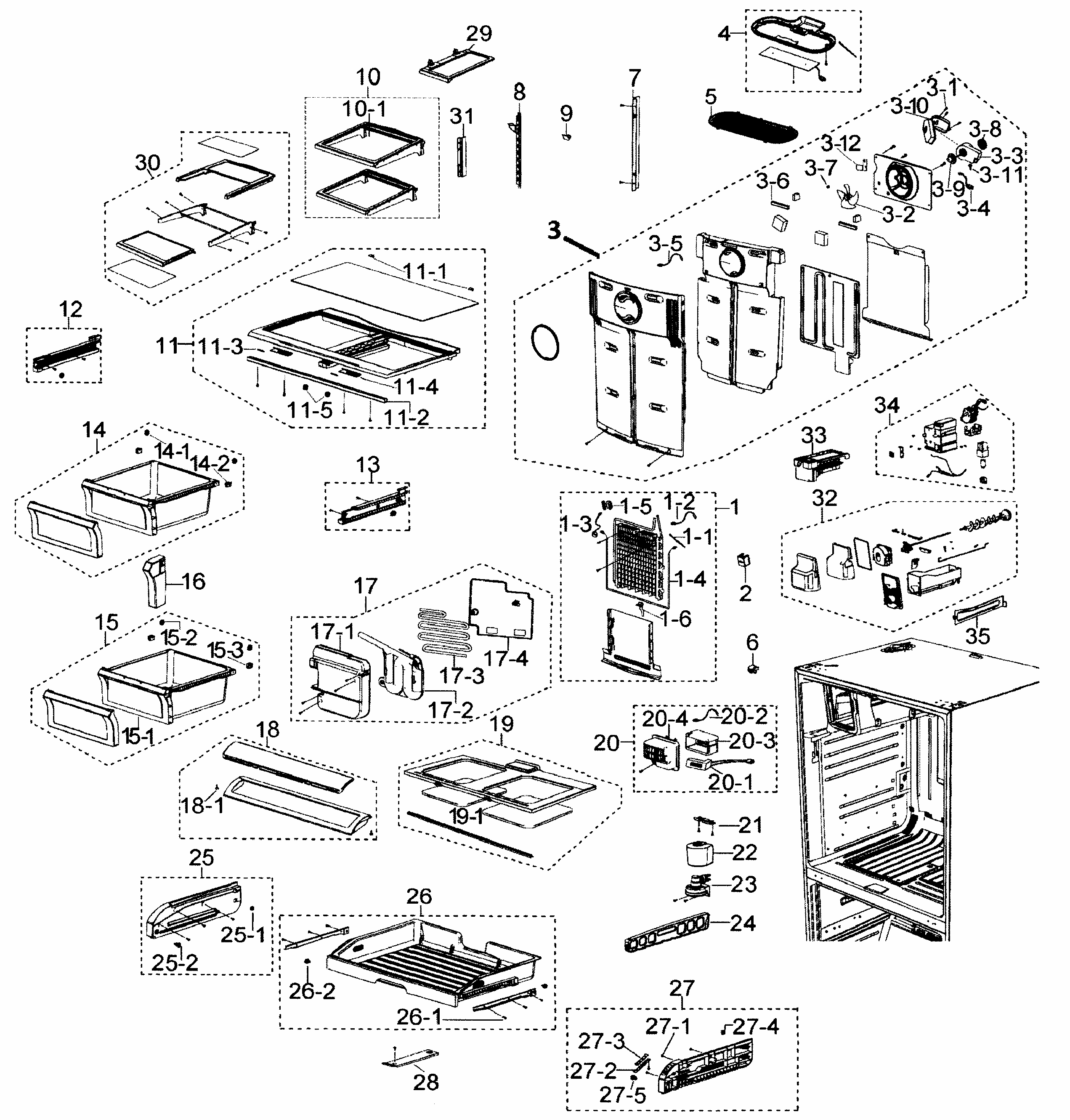 Refrigerator Diagram and Parts List for RF268ACBP XAA-0000 Samsung Refrigerator