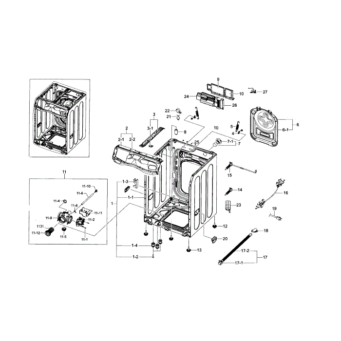 Frame And Cover Diagram and Parts List for WF42H5200AF A2-00 Samsung Washer