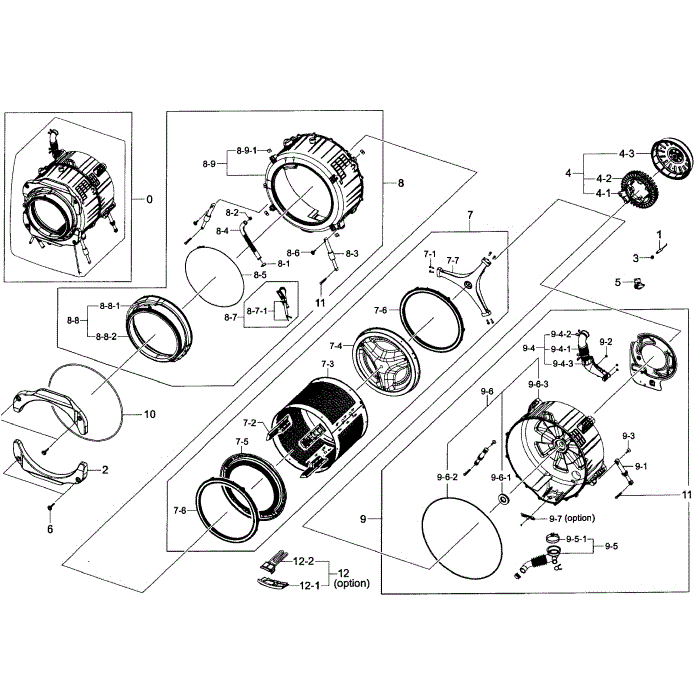Drum Assembly Diagram and Parts List for WF365BTBGWR A2-01 Samsung Washer