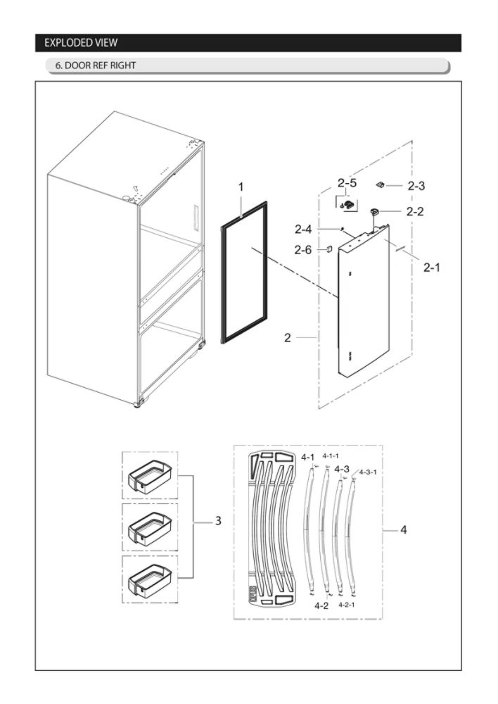 Right Refrigerator Door Parts Diagram and Parts List for RF25HMIDBSR AA-00 Samsung Refrigerator