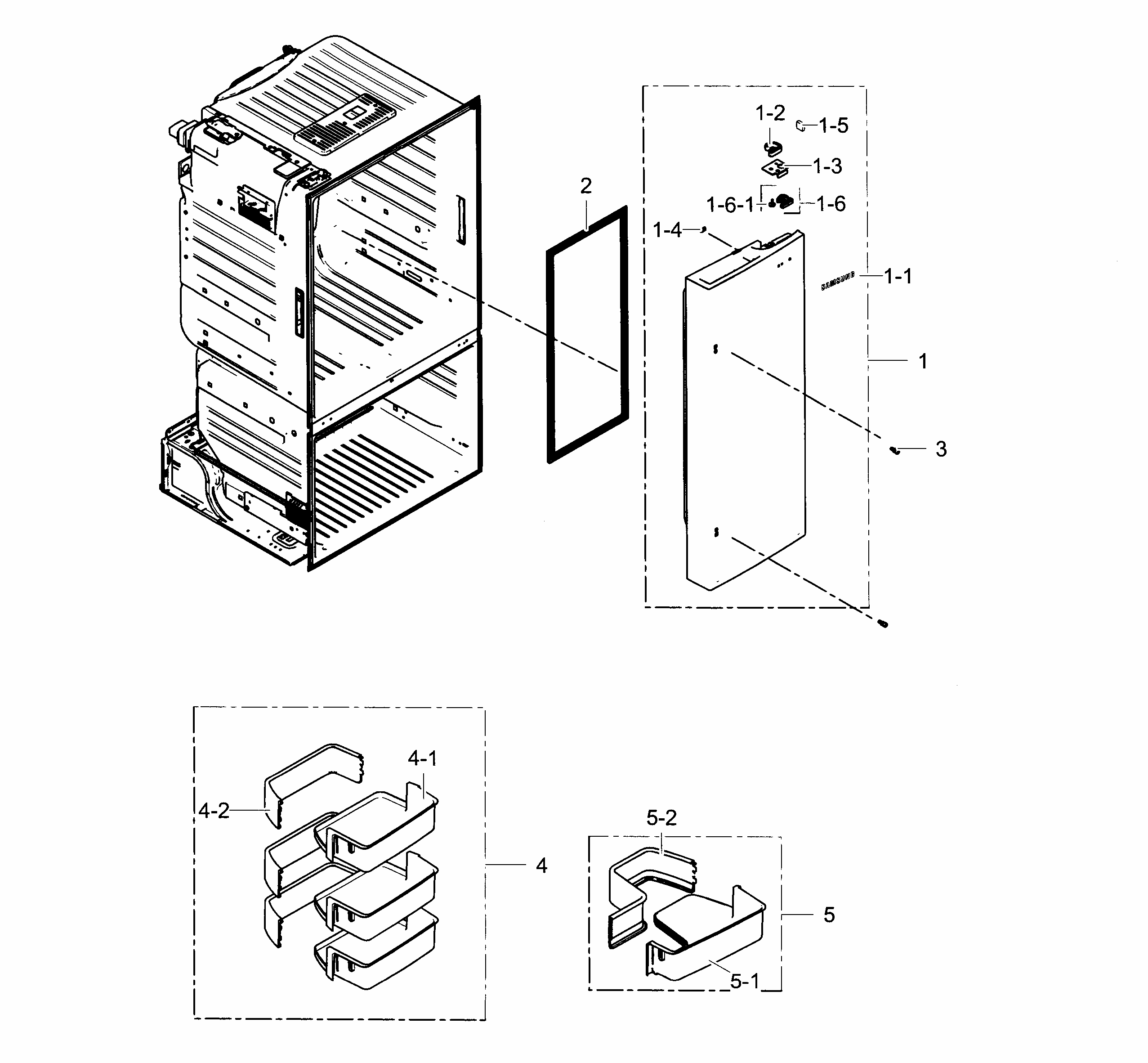 Refrigerator Door R Diagram and Parts List for RF263BEAEWW AA-0002 Samsung Refrigerator