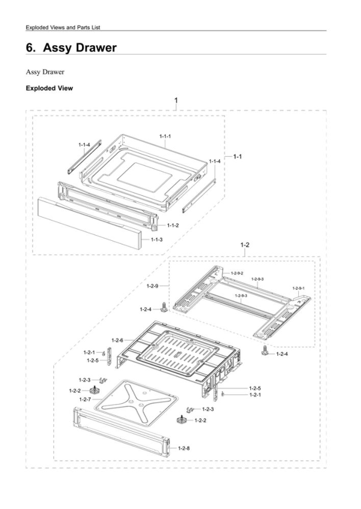 Drawer Assembly Diagram and Parts List for NX60A6711SG AA-00 Samsung Range
