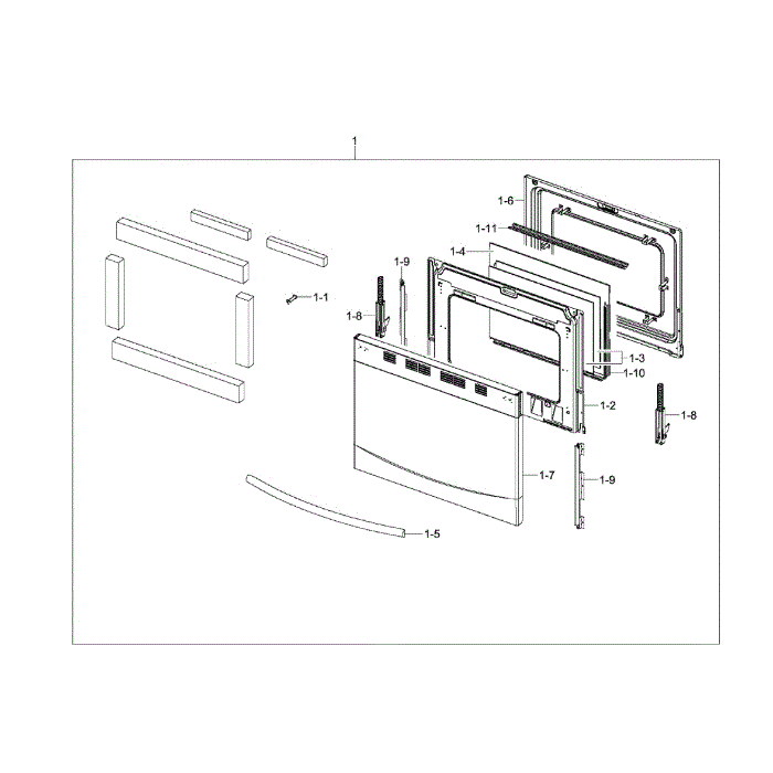 Door Diagram and Parts List for NX58F5500SW AA-00 Samsung Range