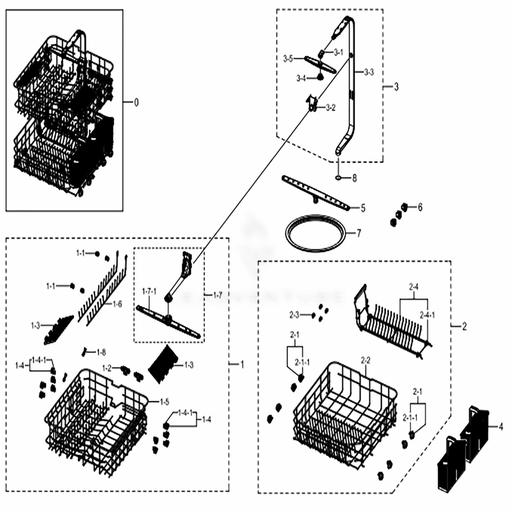 Assembly Wash Diagram and Parts List for DW80J3020US (AA)(0001) Samsung Dishwasher