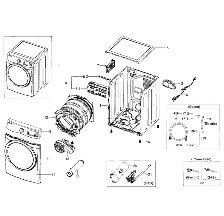 Main Assy Diagram and Parts List for DV455GVGSWR AA-0000 Samsung Dryer