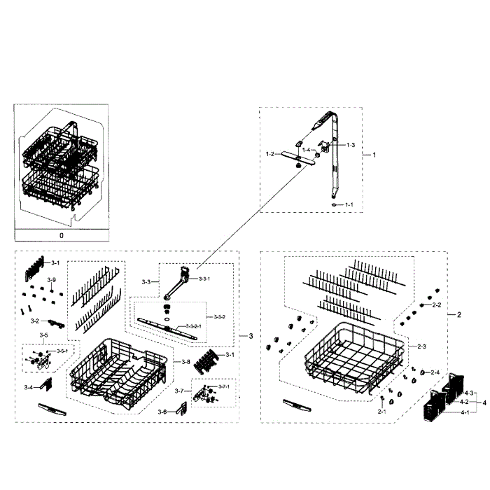 Baskets Diagram and Parts List for DW80J7550UG AA-00 Samsung Dishwasher