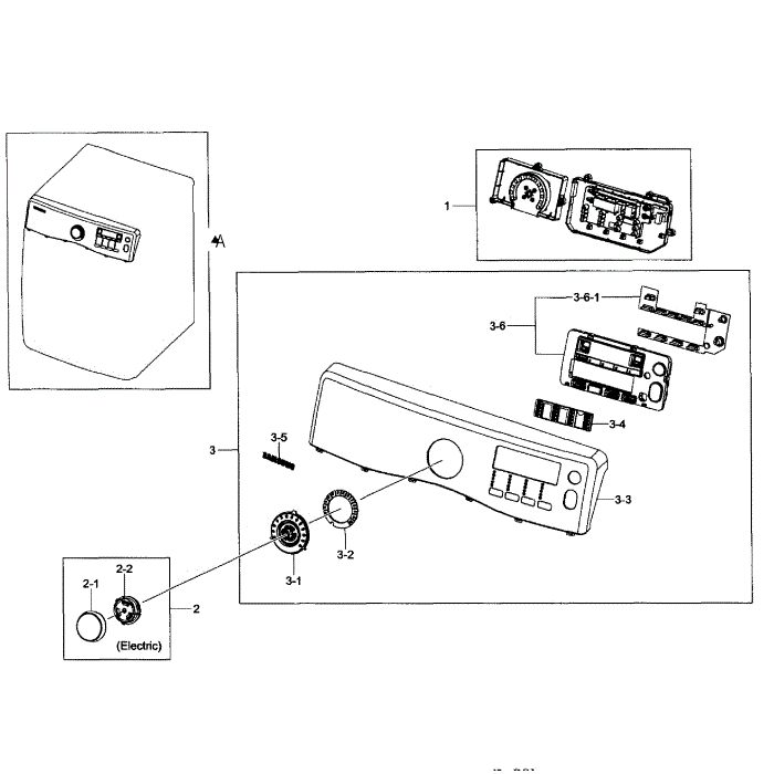 Control Panel Diagram and Parts List for DV405ETPASU AA-00 Samsung Dryer