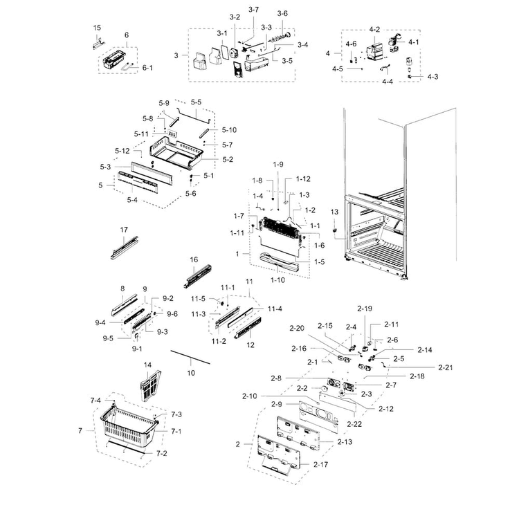 Freezer Diagram and Parts List for RFG237AARS XAA-0003 Samsung Refrigerator
