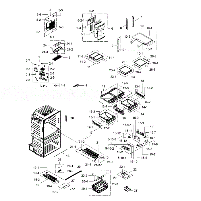 Refrigerator Diagram and Parts List for RF28HMEDBSR AA-05 Samsung Refrigerator