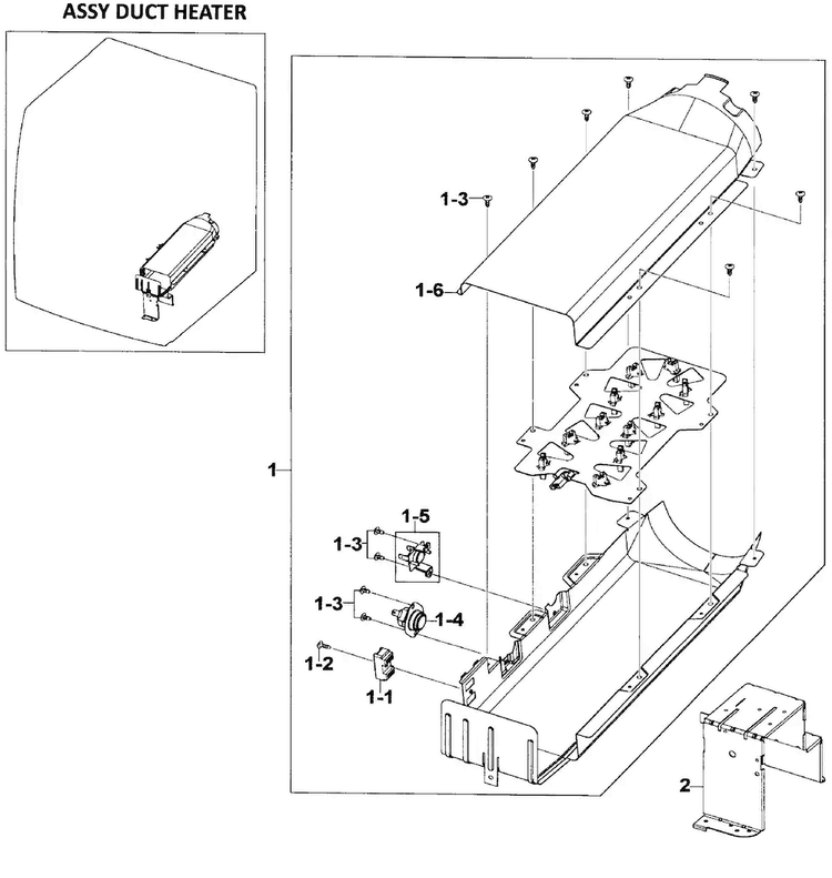 Heater Assy Diagram and Parts List for DV520AEW XAA-0000 Samsung Dryer