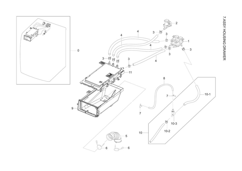 Drawer Housing Assembly Diagram and Parts List for WF56H9100AV A2-00 Samsung Washer