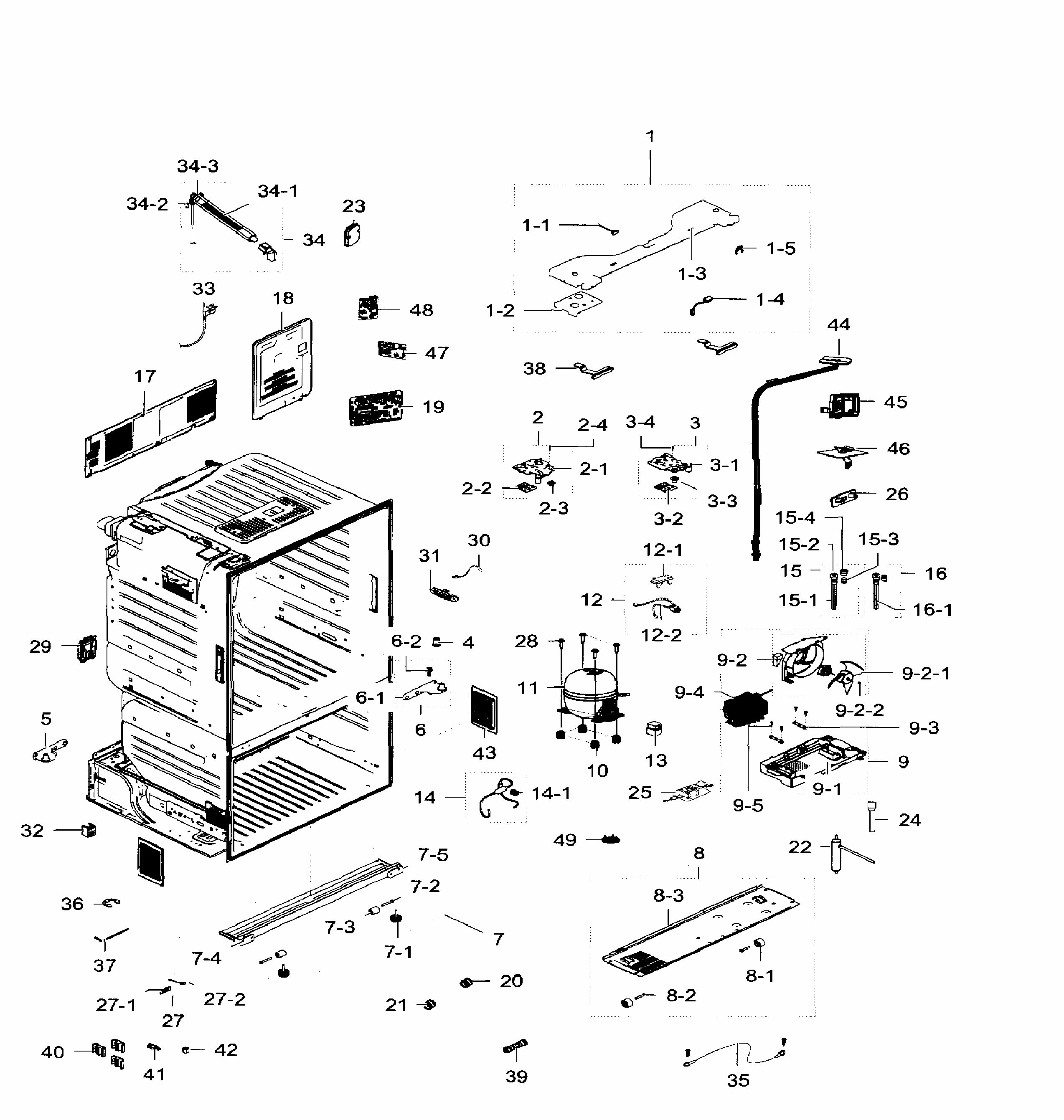 Cabinet Diagram and Parts List for RF28HFEDTBC AA-0005 Samsung Refrigerator