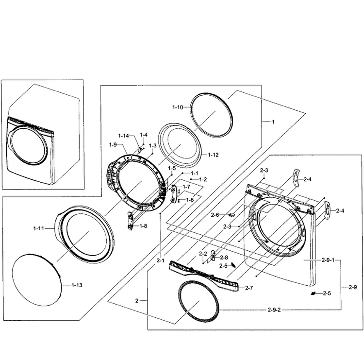 Front Assy Diagram and Parts List for DV431AGW XAA-0002 Samsung Dryer