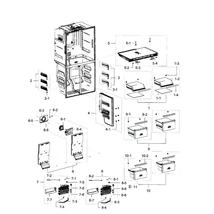 Freezer Diagram and Parts List for RF23J9011SR AA-04 Samsung Refrigerator