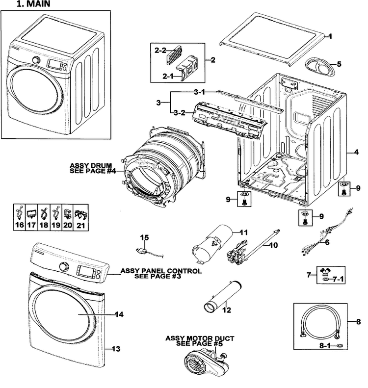 Main Assy Diagram and Parts List for DV511AGR XAA-0001 Samsung Dryer