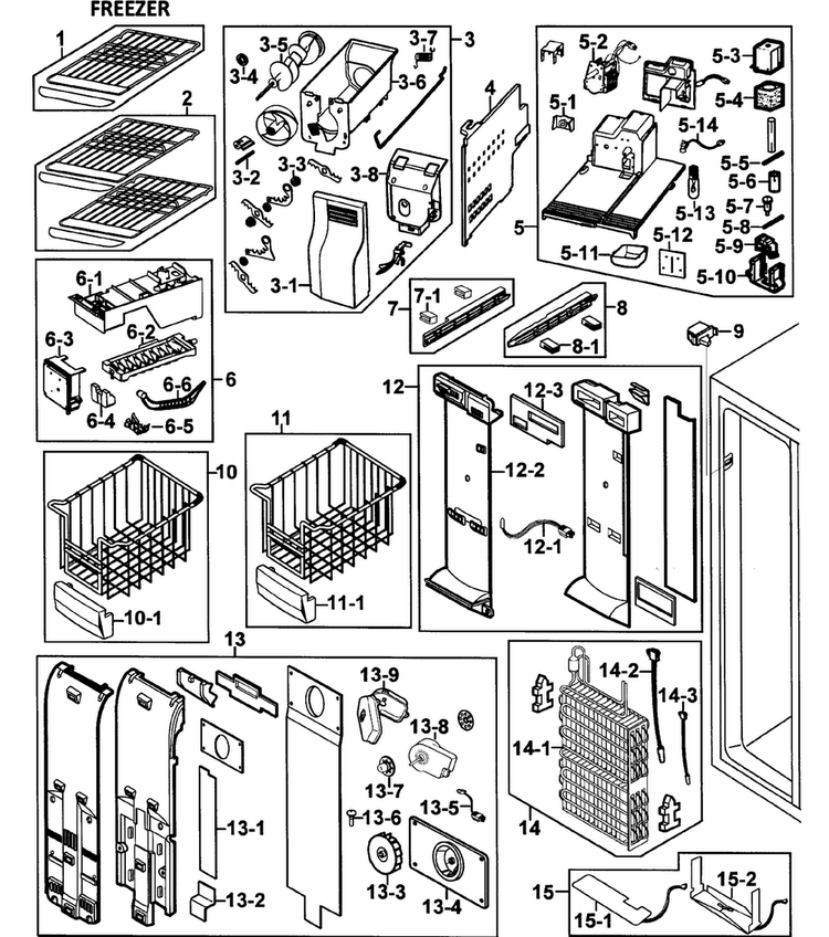 Freezer Diagram and Parts List for RS264ABRS XAA-0000 Samsung Refrigerator