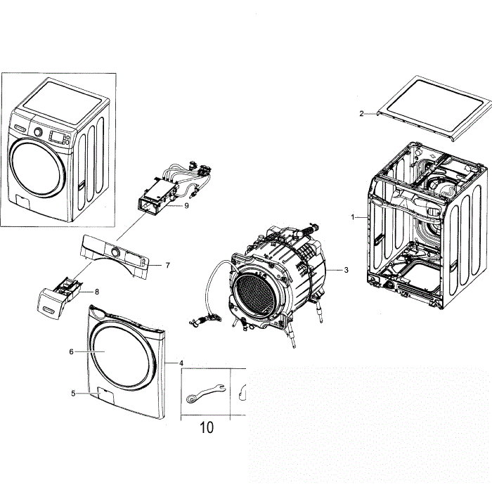Main Assembly Diagram and Parts List for WF42H5200AP A2-00 Samsung Washer