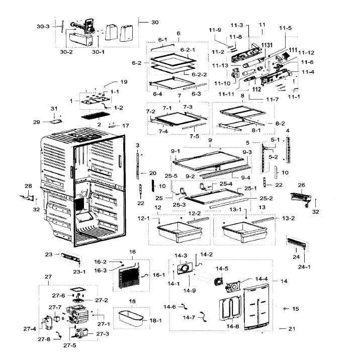 Fridge Diagram and Parts List for RF32FMQDBSR AA-05 Samsung Refrigerator