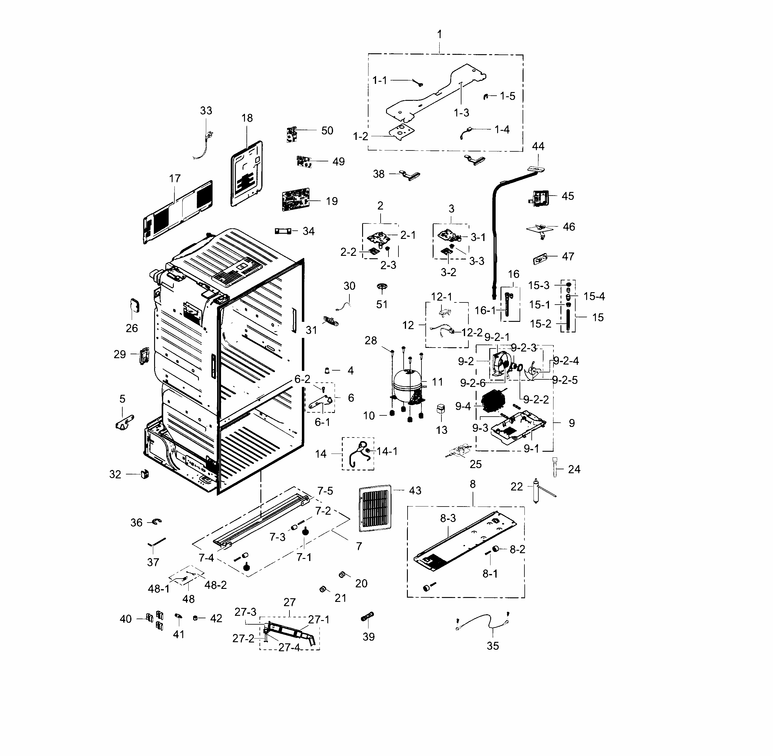 Cabinet Diagram and Parts List for RF28HFEDTWW AA-0001 Samsung Refrigerator