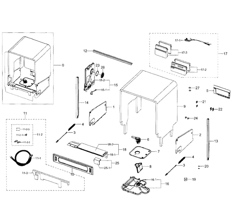 Cabinet Diagram and Parts List for DW80H9970US AA-0001 Samsung Dishwasher