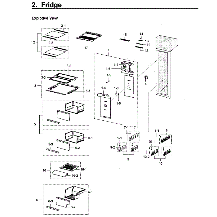 Fridge Diagram and Parts List for RH22H9010SR AA-01 Samsung Refrigerator