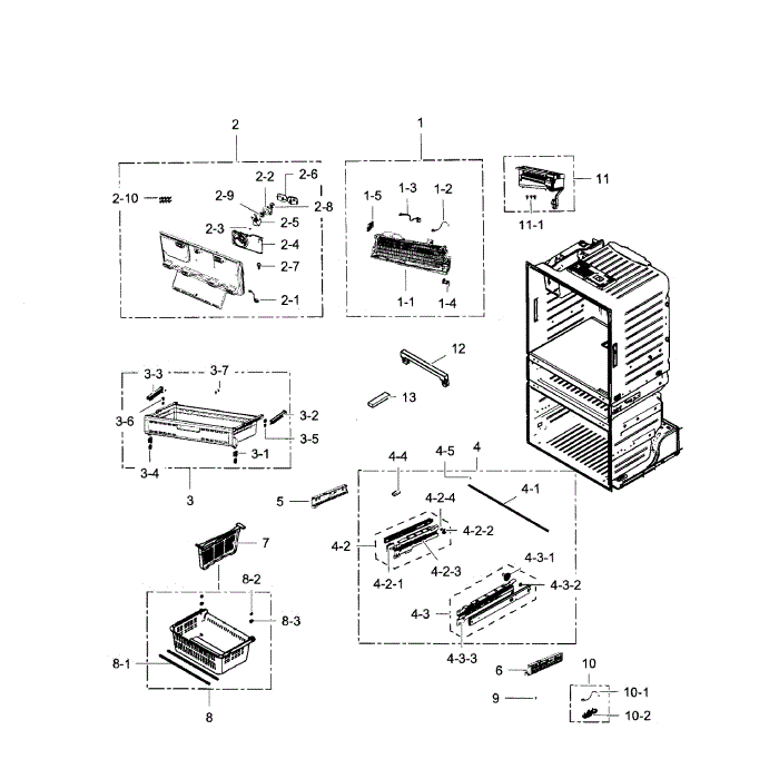 Freezer Diagram and Parts List for RF28JBEDBSG AA-00 Samsung Refrigerator