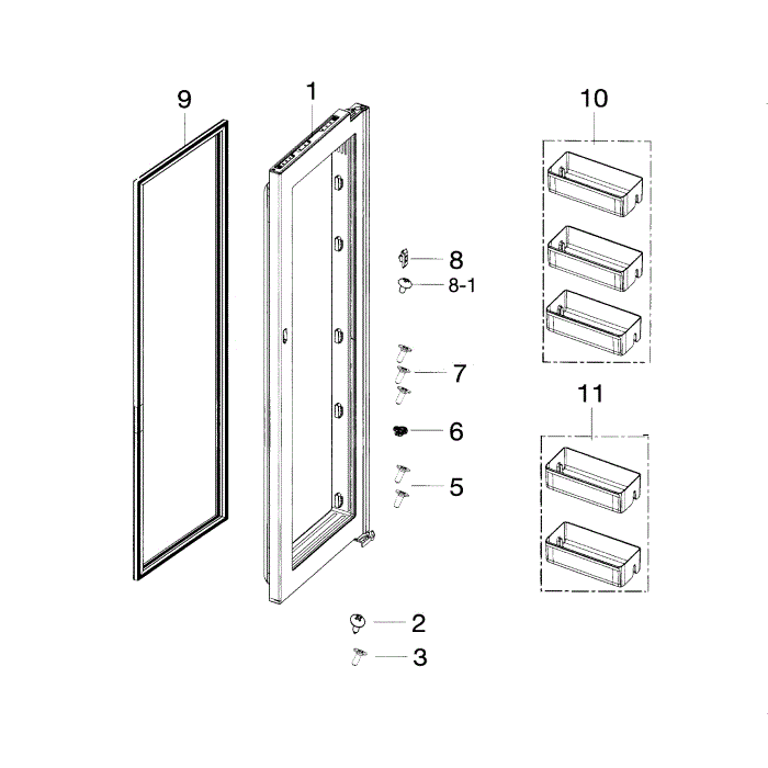 Door-Inner-Fridge Diagram and Parts List for RH25H5611SR AA-00 Samsung Refrigerator
