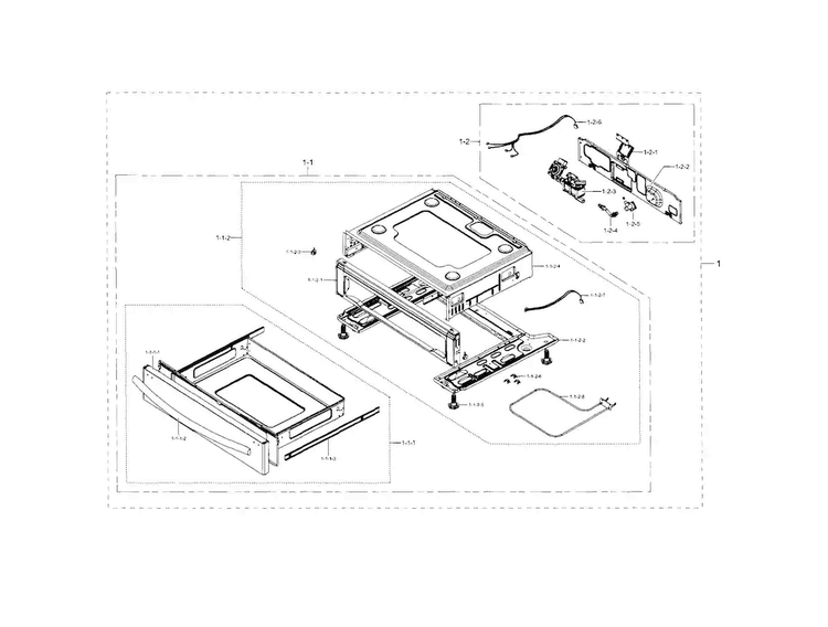 Drawer Diagram and Parts List for NX58H5650WS AA-0002 Samsung Range