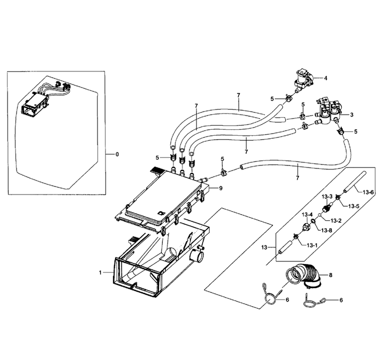 Drawer Housing Diagram and Parts List for WF511ABW XAA-0002 Samsung Washer
