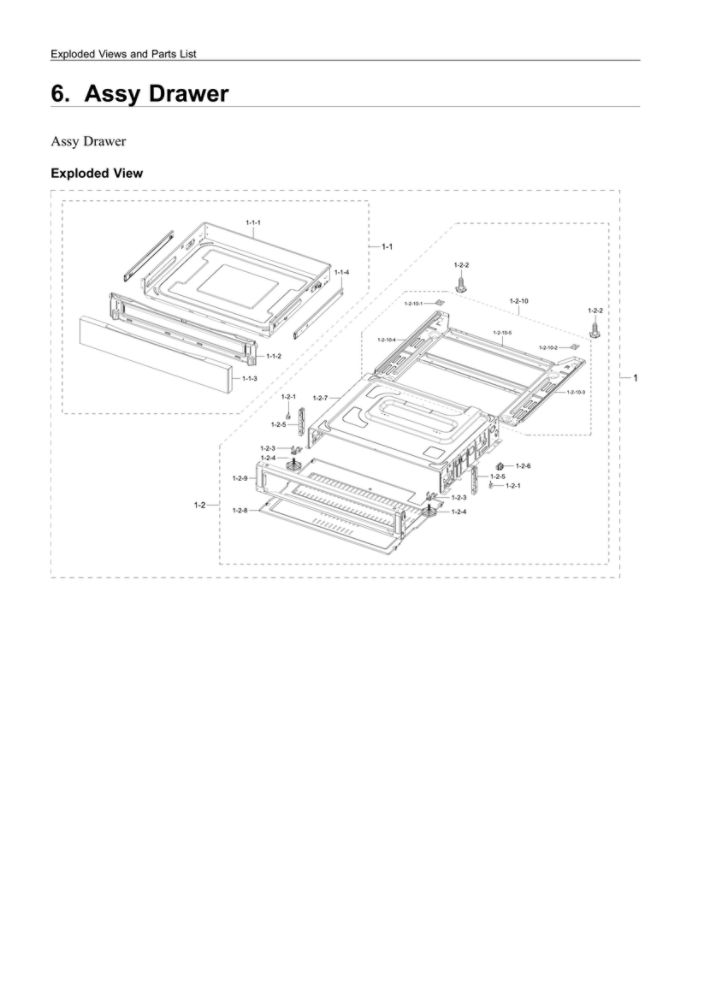 Drawer Assembly Diagram and Parts List for NE63T8311SS AA-00 Samsung Range