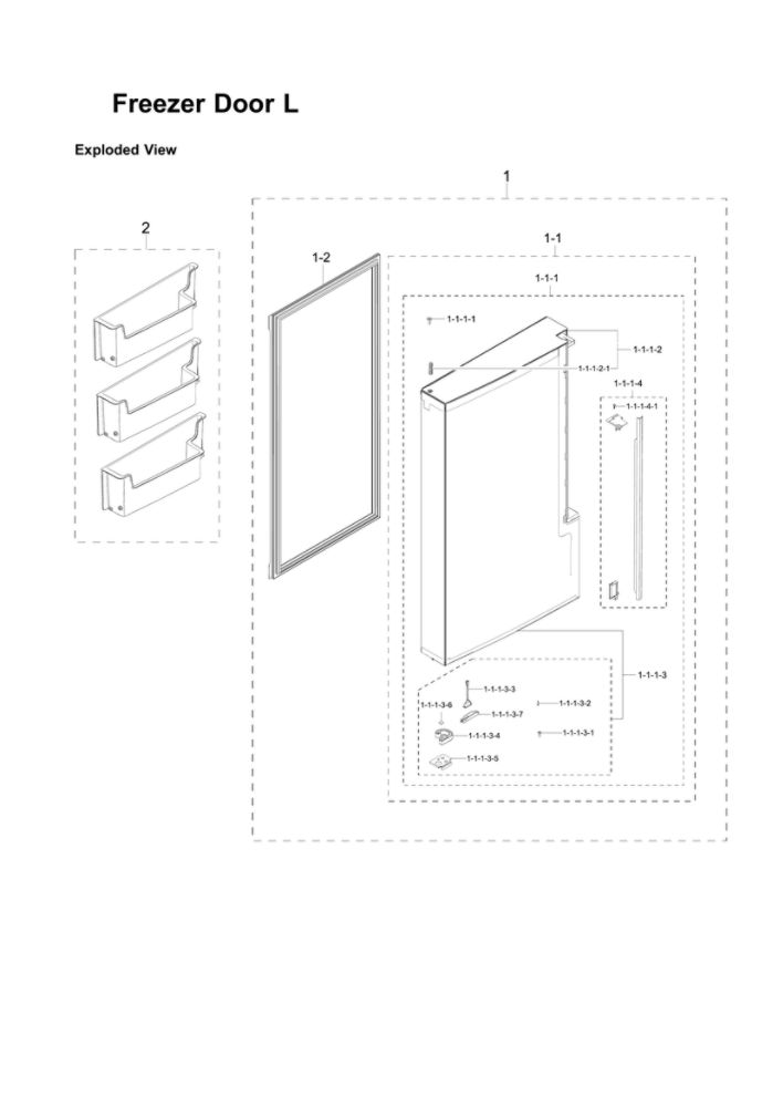 Left Freezer Door Parts Diagram and Parts List for RF24J9960S4 AA-06 Samsung Refrigerator